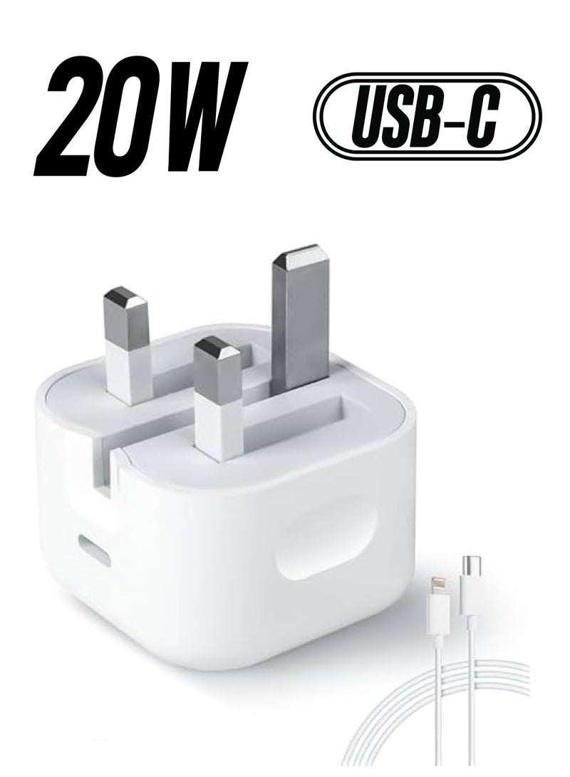 Baytion Fast Charger Plug, 20W USB C Fast Charger with 2M Cable for iPhone 14 13 12 Pro Max/Mini/Plus,Pad Pro,USBC PD Wall Charging Plug UK Type C Power Adapter and 6FT Cord - Image 1