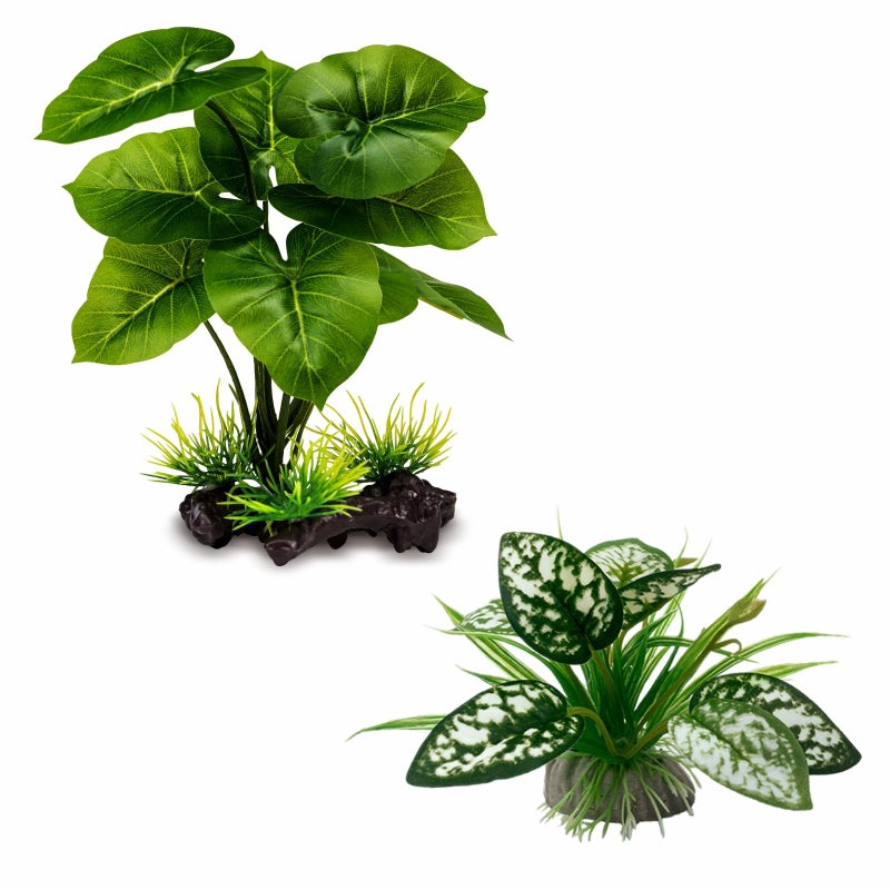 Moonorange Reptile Artificial Plants, Terrarium Plants Decorations Supplies, Aquarium Fish Tank Plant, Amphibian Habitat Hideout Tank Accessories (M Set-2pcs/D) - Image 1