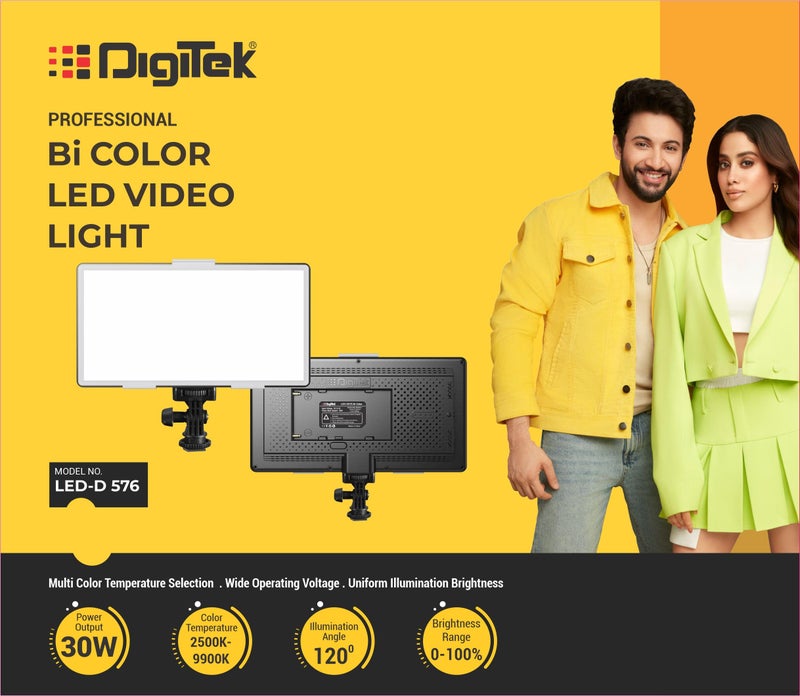 Digitek (LED-D576 Bi Color) 42W Bi-Color LED Video Light with 576Pcs LEDs, 9900K±2500K, 0-100% Brightness, 120° Illumination, 1/4" Mounting Thread for Indoor & Outdoor Shoots. (Battery not Included) - Image 5