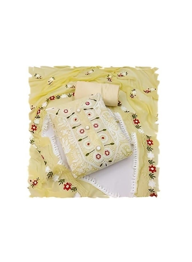 Accessorize Kingdom Women’s Heavy Chanderi Cotton Embroidery Unstitched Salwar Suit with Nazmin Work Dupatta  - Image 1