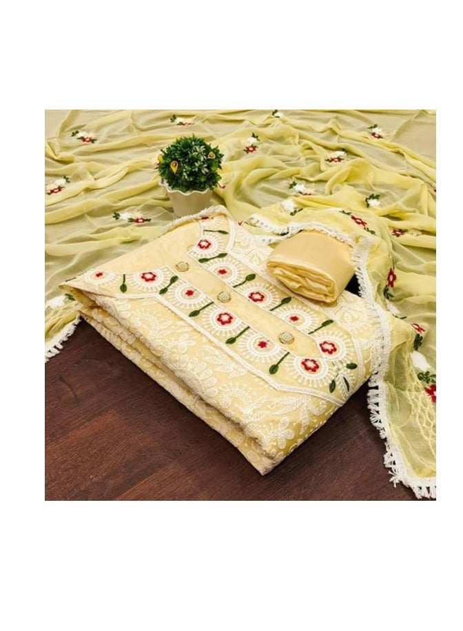 Accessorize Kingdom Women’s Heavy Chanderi Cotton Embroidery Unstitched Salwar Suit with Nazmin Work Dupatta  - Image 3
