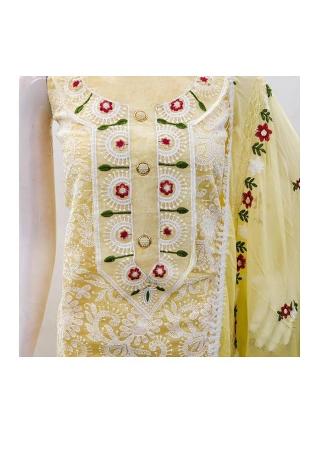 Accessorize Kingdom Women’s Heavy Chanderi Cotton Embroidery Unstitched Salwar Suit with Nazmin Work Dupatta  - Image 4