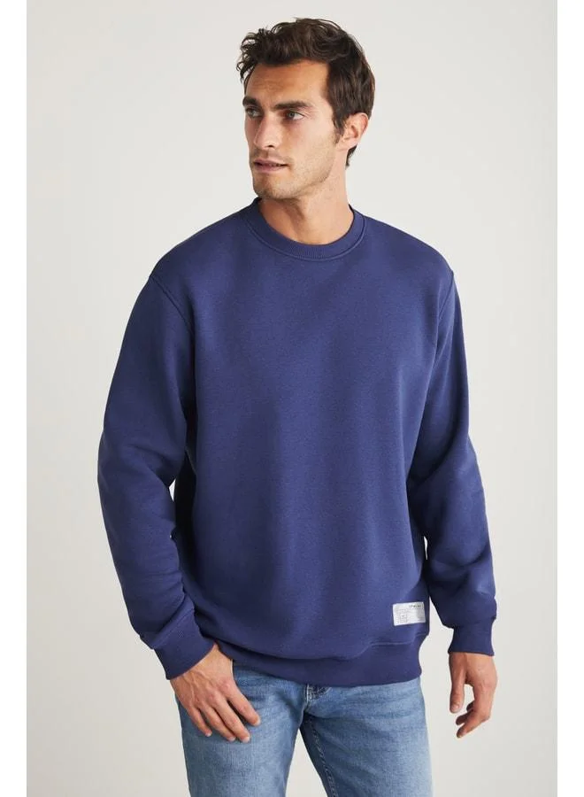 Grimelange Travís Men's Organic Fabric Ultra-Soft Regular Fit Crew Neck Navy Sweatshirt.