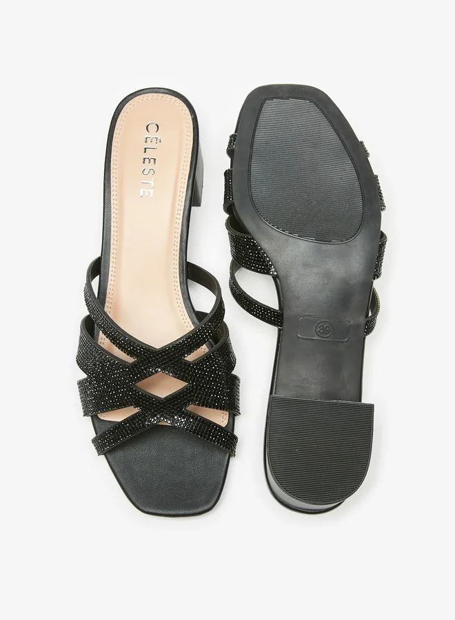 Celeste Women'S Embellished Slip-On Sandals With Block Heels