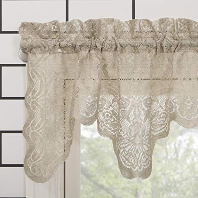 No. 918 Alison-Tr Floral Lace Sheer Rod Pocket Kitchen Curtain Valance, 58" x 14", Stone - Image 2