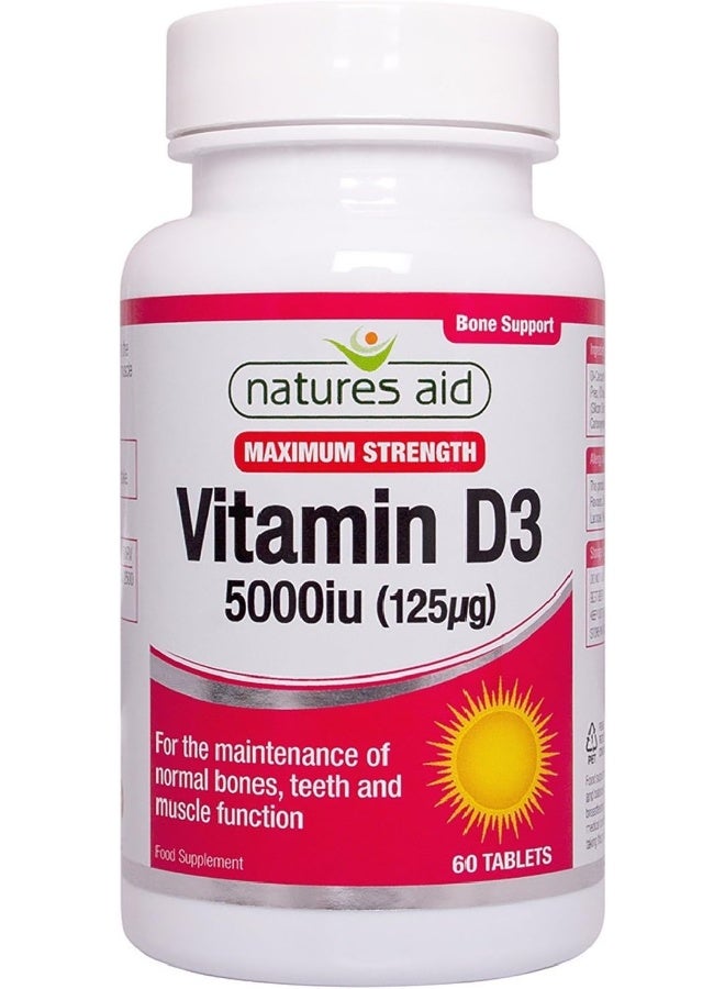 Natures Aid Maximum Strength Vitamin D3 5000Iu, 60 Tablets - Image 1