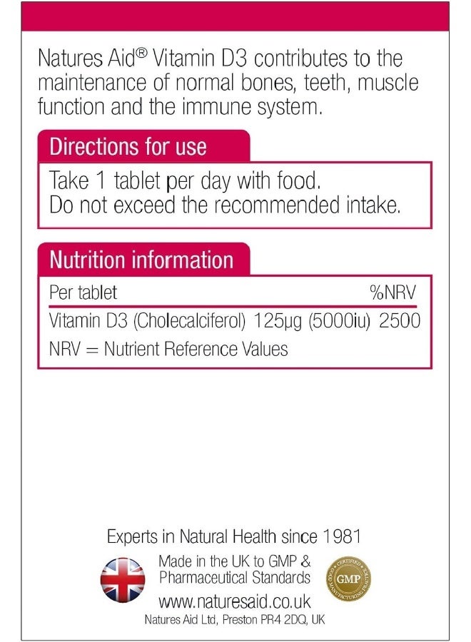 Natures Aid Maximum Strength Vitamin D3 5000Iu, 60 Tablets - Image 2