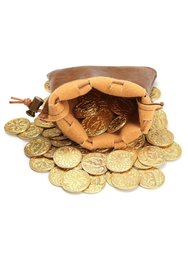 Byhoo 50 Pcs Gold Coins & Pu Leather Bag, Dnd Metal Coins, Fantasy Coins Treasure For Board Games, Fake Coins As Game Tokens For Dungeons & Dragons, Tabletop Ttrpg Games Medieval Retro Accessories Addons - Image 4
