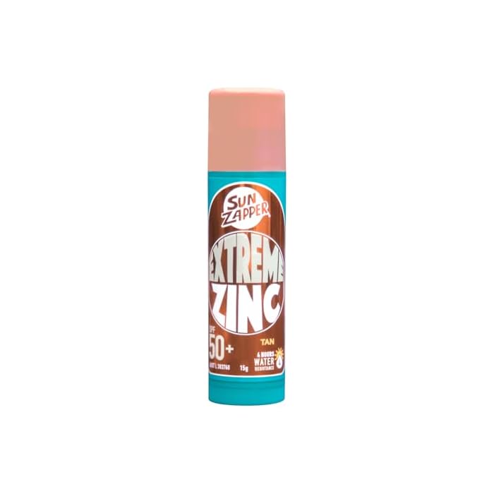 Sun Zapper Extreme Zinc Sunscreen Stick SPF 50+ Tan – Water Resistant Mineral Sunscreen for Face, Zinc Oxide Surf Sunscreen Stick for Surfing and Water Sports, 15g (0.53 oz), Australian Made
