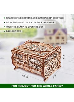 Wood Trick Wood Trick Treasure Puzzle Box for Adults - 3D Wooden Puzzle for Adults and Kids to Build - Cute & Neat Design - with Shimmering Crystals - Store Your Jewelry - Wood Model Kit  - Image 3