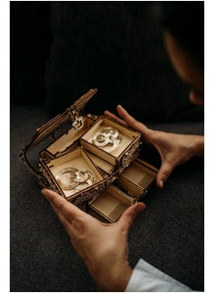 Wood Trick Wood Trick Treasure Puzzle Box for Adults - 3D Wooden Puzzle for Adults and Kids to Build - Cute & Neat Design - with Shimmering Crystals - Store Your Jewelry - Wood Model Kit  - Image 2