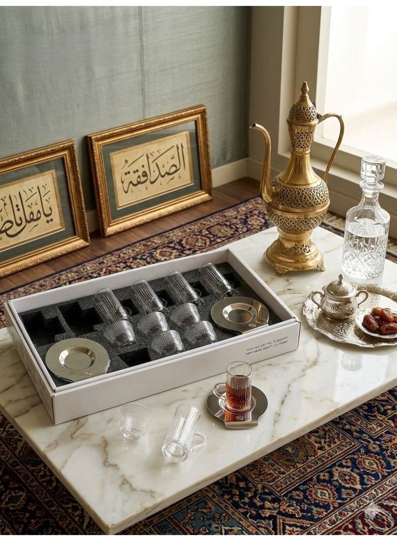 طقم فناجين شاي وقهوة مع صحون ستيل، تصميم عصري، 18 قطعة - Image 2