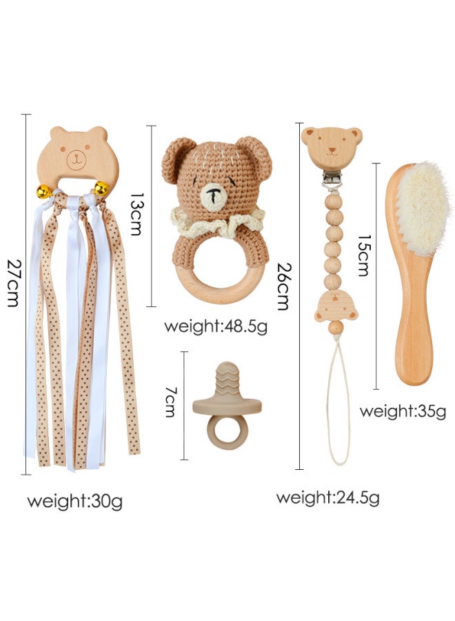 LuLu New Baby Cartoon Animal Rattle Tooth Gel Soothing Baby Diy Creative Brush Pacifier Chain Suit Gift Box - Image 1