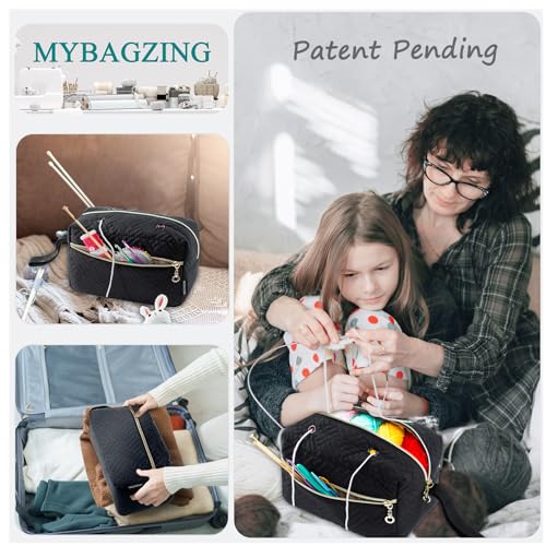 MYBAGZING Small Crochet Bag Organizer - Knitting Yarn Storage for Crocheting Holder Accessories, Needles, Hooks, Gifts, Black, (AM370) - Image 5