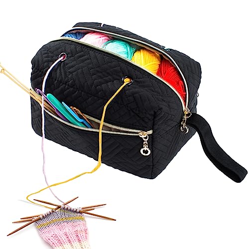 MYBAGZING Small Crochet Bag Organizer - Knitting Yarn Storage for Crocheting Holder Accessories, Needles, Hooks, Gifts, Black, (AM370) - Image 1
