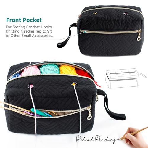 MYBAGZING Small Crochet Bag Organizer - Knitting Yarn Storage for Crocheting Holder Accessories, Needles, Hooks, Gifts, Black, (AM370) - Image 3