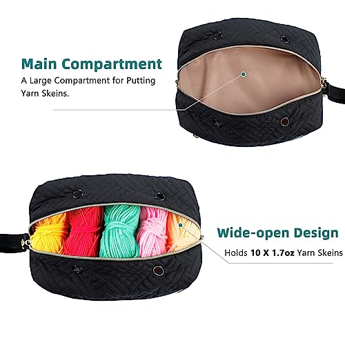 MYBAGZING Small Crochet Bag Organizer - Knitting Yarn Storage for Crocheting Holder Accessories, Needles, Hooks, Gifts, Black, (AM370) - Image 2