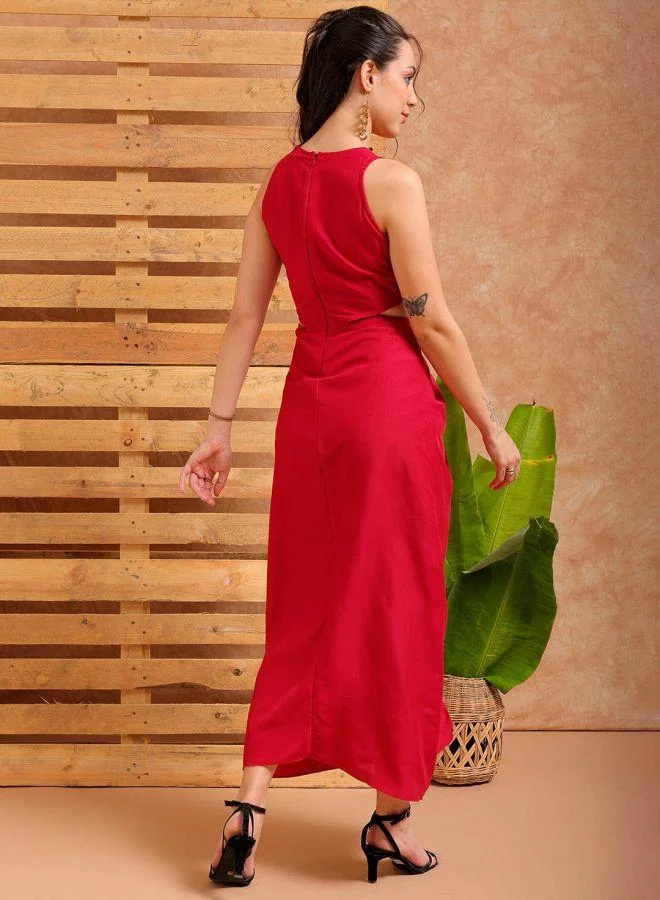 مرفوعة Women Fit and Flared Party Wear Solid Cut Out Dress