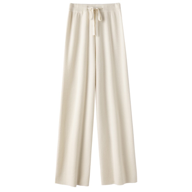 Thickened Wool Knit Wide-Leg Pants Womens 2024 High-Waist Casual Black