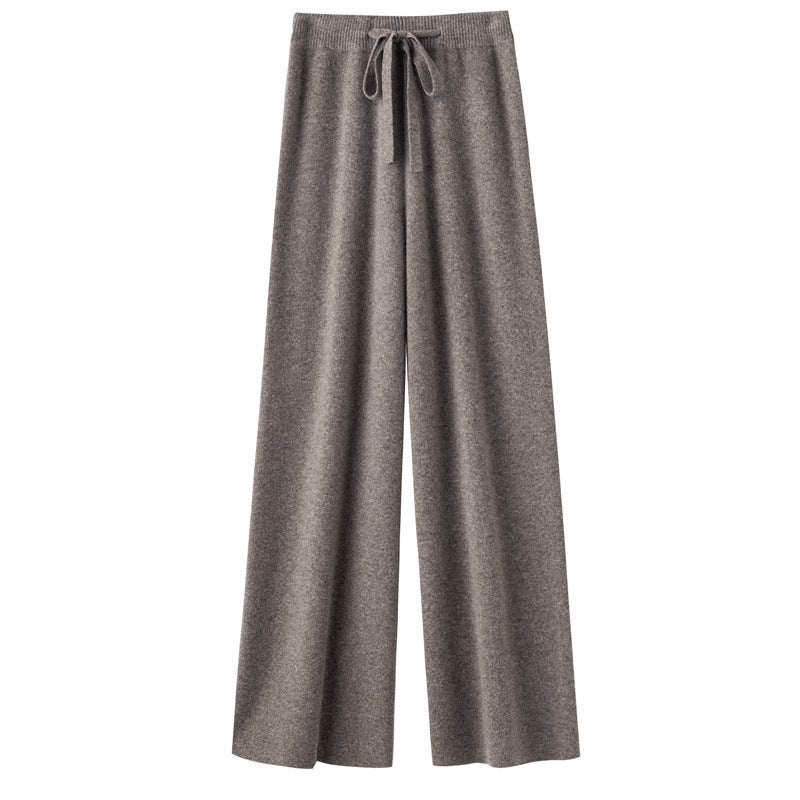 Thickened Wool Knit Wide-Leg Pants Womens 2024 High-Waist Casual Black
