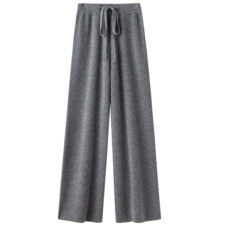 Thickened Wool Knit Wide-Leg Pants Womens 2024 High-Waist Casual Black