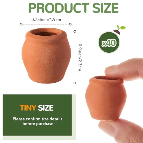 RimCereal 40 Pcs 0.9 x 0.75 Inch Small Mini Clay Pots Terracotta Clay Small Flower Doll House Flower Pot for Crafts DIY Garden Plants and Office Desktop Windowsill Decoration - Image 2