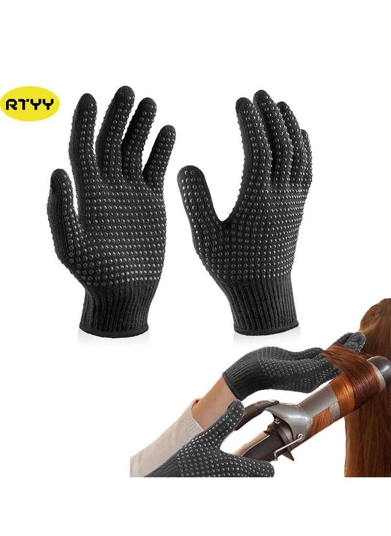 RTYY - 2 Pcs Heat Resistant Gloves for Hair Salon,Professional Heat Proof Mitts with Silicone Bumps for Hair Styling Curling Flat Iron Wand Hot-Air Brushes Sublimation Gloves Heat Proof Gloves-Black - Image 1