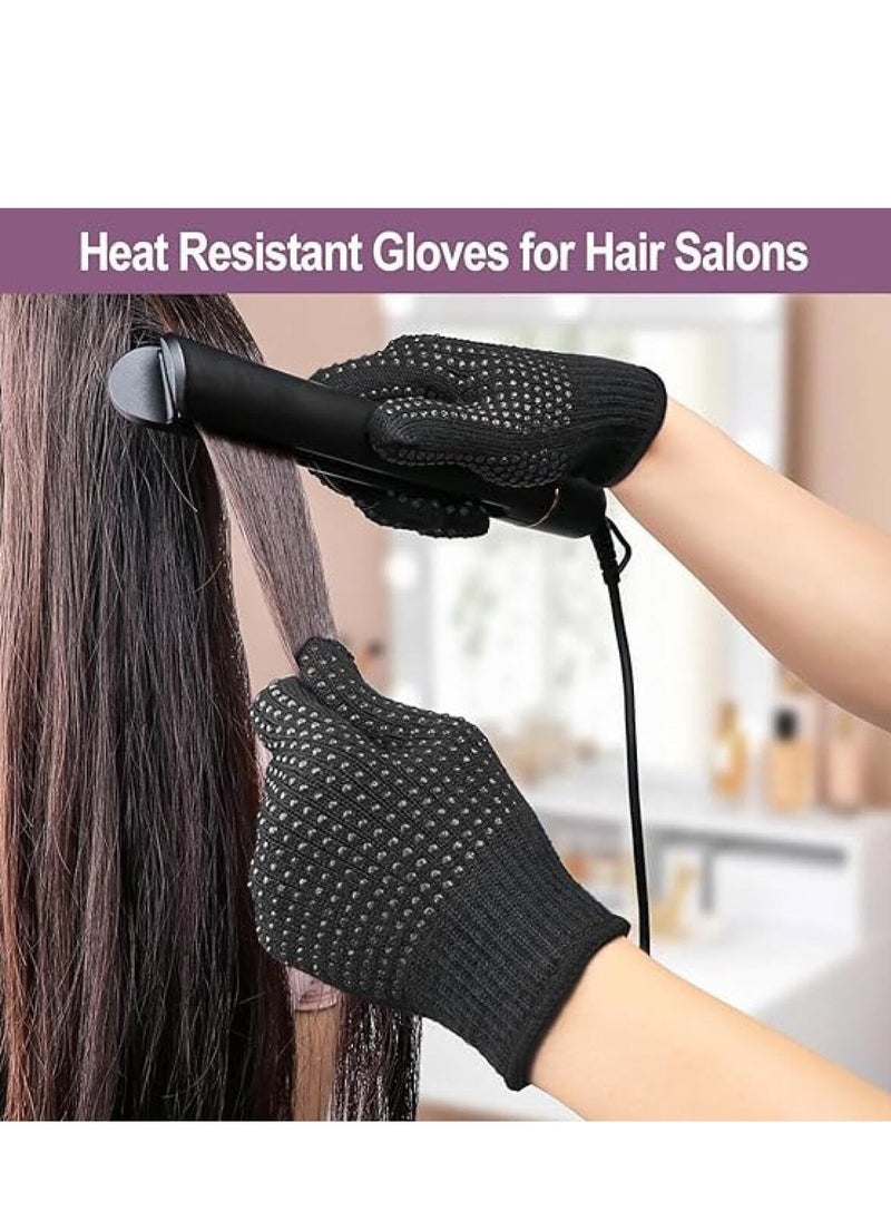 RTYY - 2 Pcs Heat Resistant Gloves for Hair Salon,Professional Heat Proof Mitts with Silicone Bumps for Hair Styling Curling Flat Iron Wand Hot-Air Brushes Sublimation Gloves Heat Proof Gloves-Black - Image 1