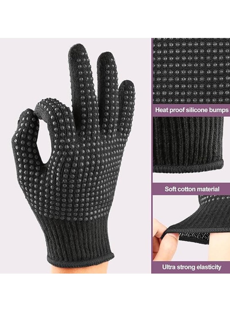 RTYY - 2 Pcs Heat Resistant Gloves for Hair Salon,Professional Heat Proof Mitts with Silicone Bumps for Hair Styling Curling Flat Iron Wand Hot-Air Brushes Sublimation Gloves Heat Proof Gloves-Black - Image 1