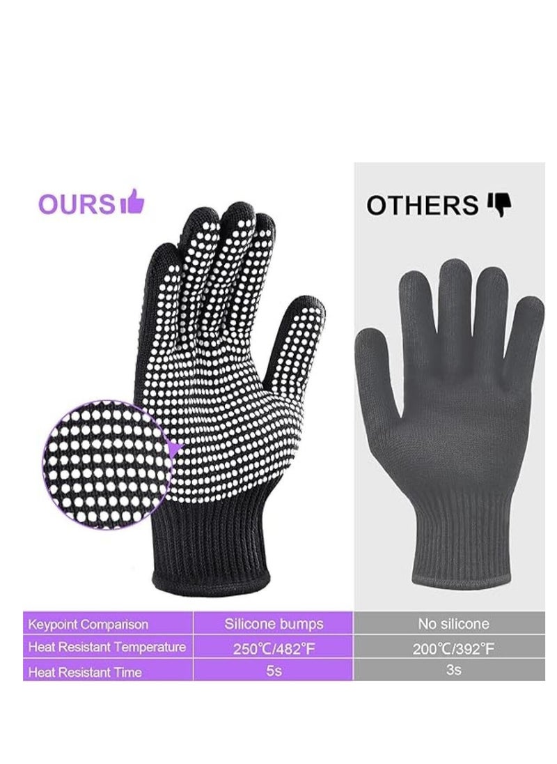 RTYY - 2 Pcs Heat Resistant Gloves for Hair Salon,Professional Heat Proof Mitts with Silicone Bumps for Hair Styling Curling Flat Iron Wand Hot-Air Brushes Sublimation Gloves Heat Proof Gloves-Black - Image 1