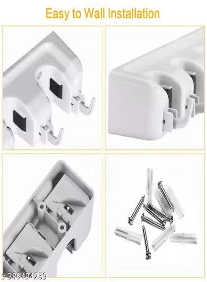 Wall Mounted Mop and Broom Holder, Plastic, Grey, 5 Slot Position and 6 Hooks, Garage Storage up to 11 Tools - Image 3