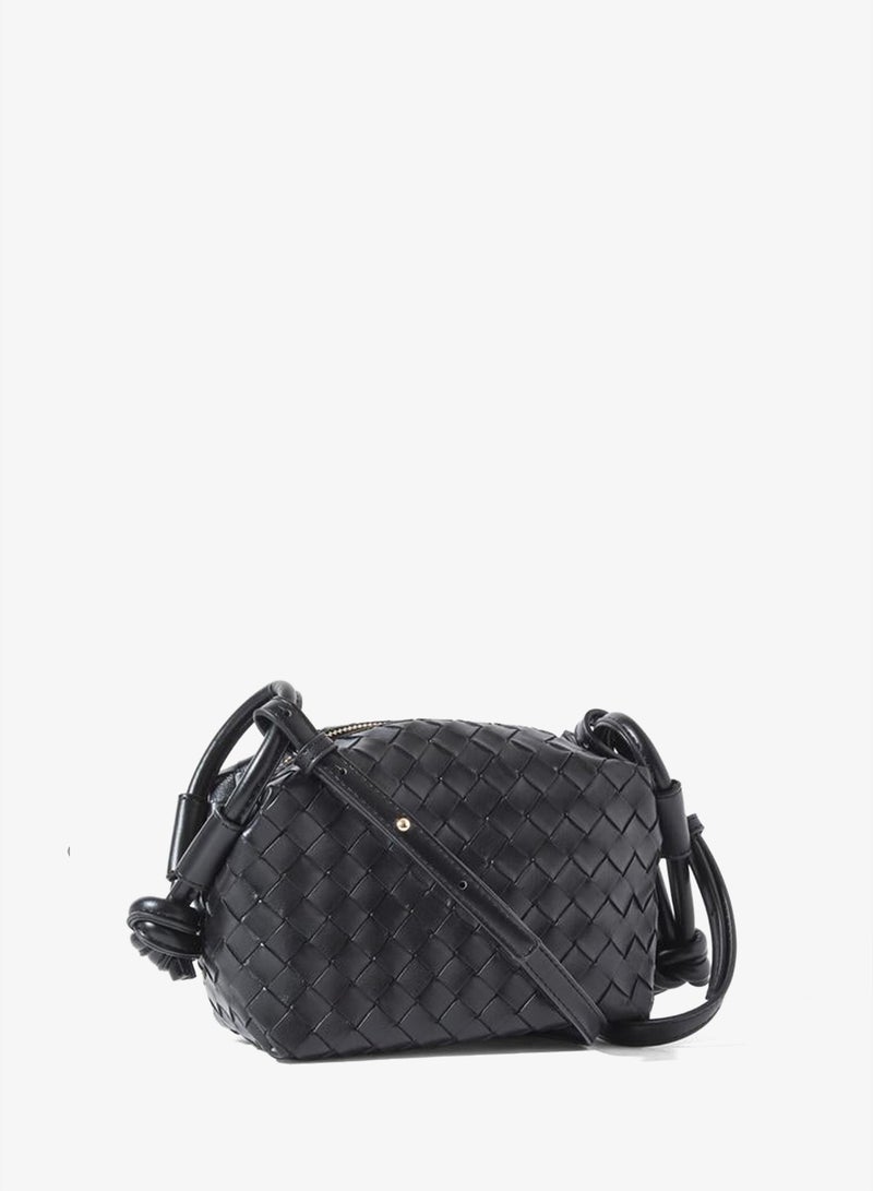 Styli Black Woven Shoulder Bag - Image 3