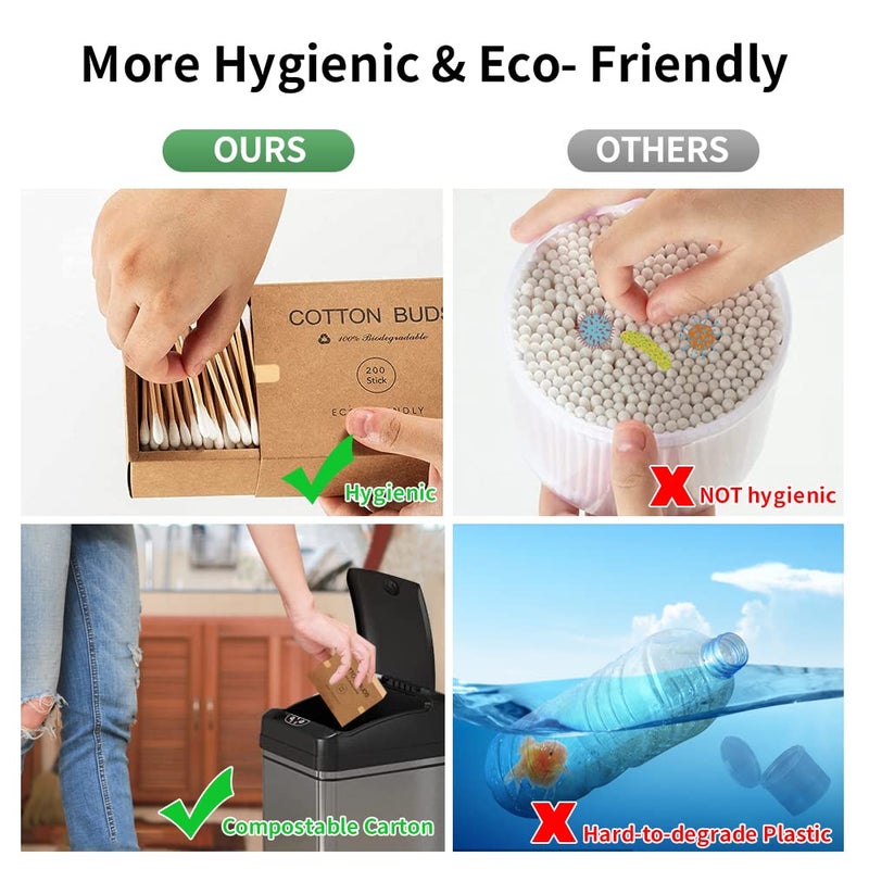 eyxformula Bamboo Cotton Swabs 400 Count - Vegan Cotton Buds - Natural Wooden Ear Sticks With Double Tipped - Organic Cotton Swabs For Ear Wax Removal - Image 5