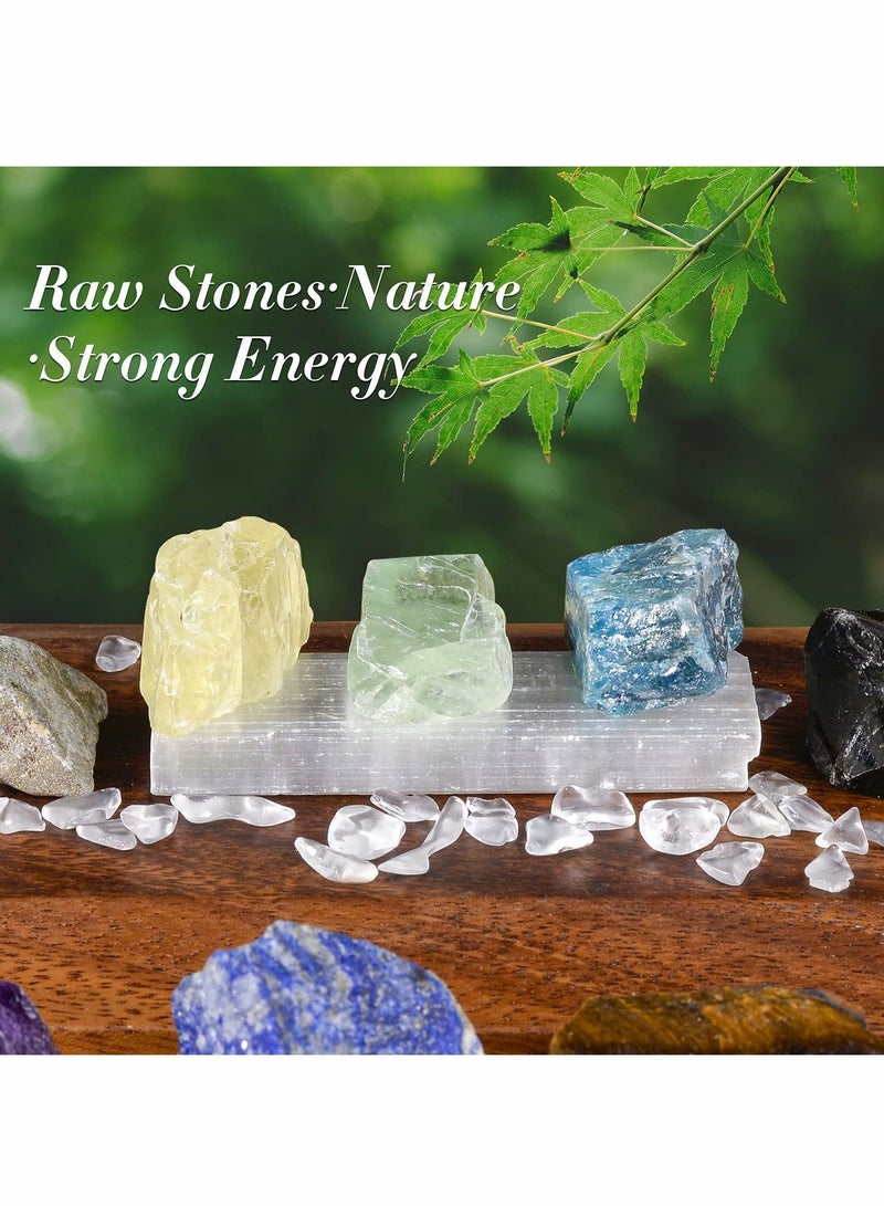 Excefore 17 قطعة من الكريستالات والأحجار العلاجية، مجموعة من 14 قطعة من أحجار الشاكرا الخام الحقيقية، لوحة شحن السيلينيت، قلادة الجمشت، الكوارتز الوردي، صندوق هدايا، دليل للمبتدئين، مجموعة، التأمل، اليوجا، سيدة - Image 4