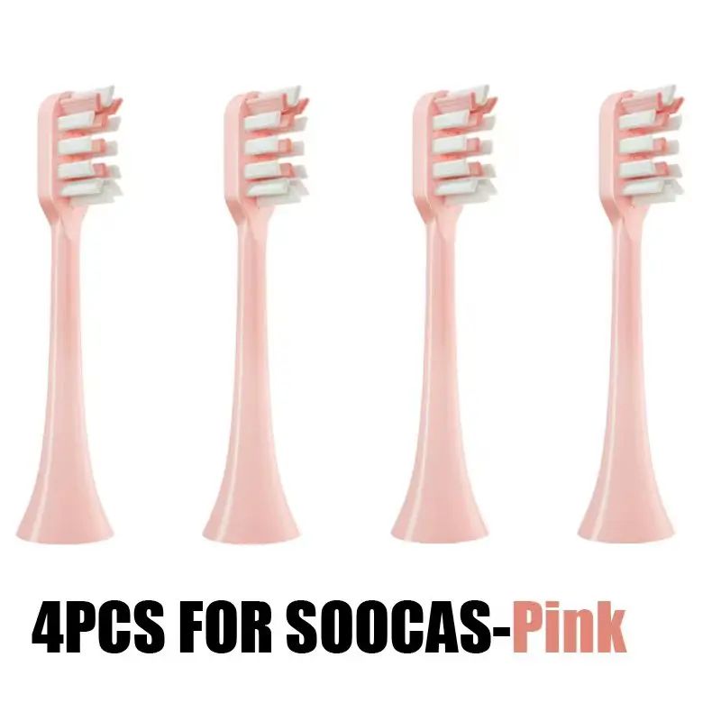Soocas Replacement Sonic Electric Toothbrush Heads for V1 V2 X3 X3U X5 D2 D3, Soft Bristles, 4 Pack, Pink - Image 1