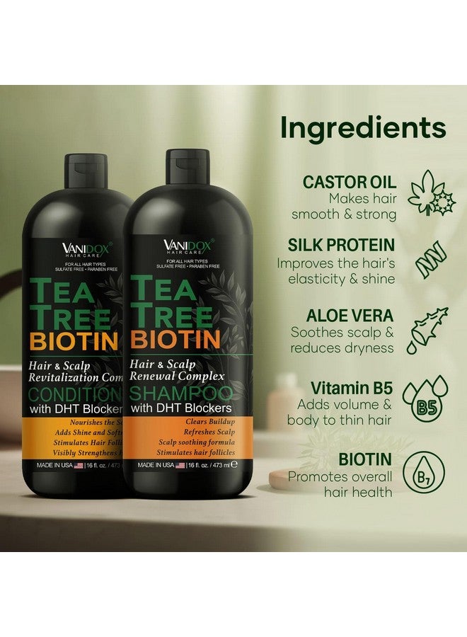 VANIDOX Tea Tree Shampoo And Conditioner Set With Biotin And 100% Pure Tea Tree Oil For Itchy And Dry Scalp - Sulfate And Paraben Free - Tea Tree Oil Shampoo And Conditioner - 16 Fl. Oz. Each - Image 4