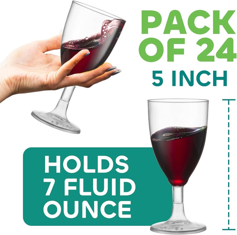 JoyServe 24 Plastic Wine Glasses Disposable - 7 Oz Clear BPA-Free Plastic Glasses with Stem, Reusable Party Wine Cups for Outdoor Parties, Weddings, Toasts, Drinks, Catering (Bulk Pack of 24) - Image 2