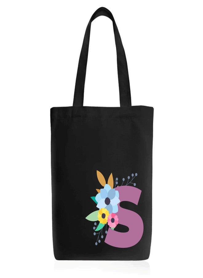 Roundsun Magnetic Button Closure Alphabet Printed Cotton Canvas Vertical Tote Bag | 300 GSM Cloth | No Zipper | No Inner Pocket | Multi-Purpose Bag | Reusable | Eco Friendly Yet Trendy (Alphabet S, Black) - Image 1