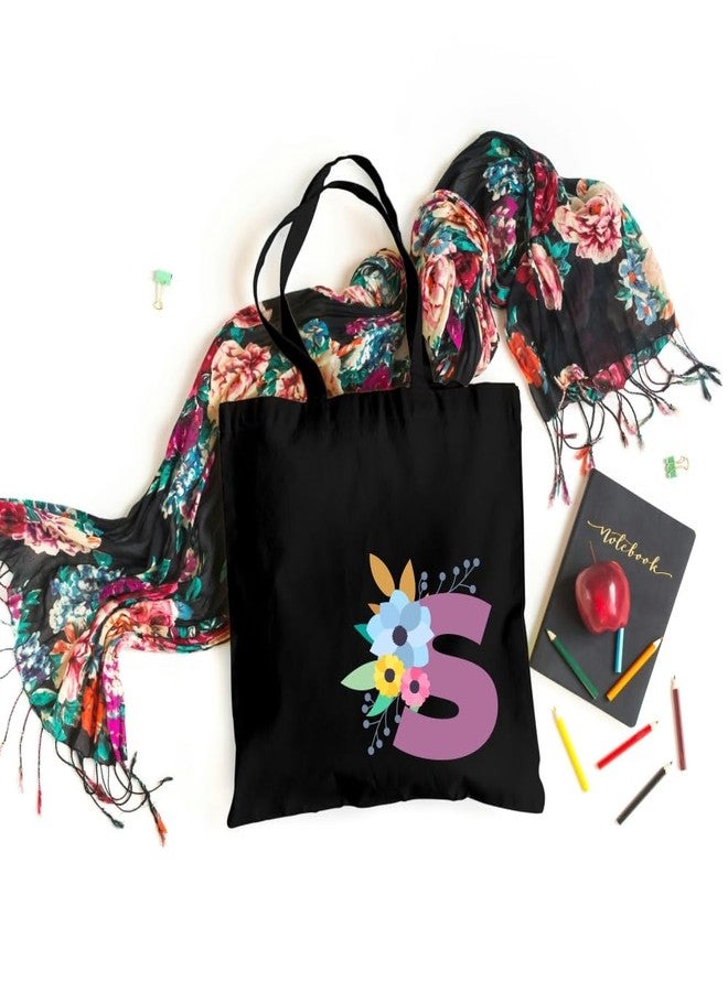 Roundsun Magnetic Button Closure Alphabet Printed Cotton Canvas Vertical Tote Bag | 300 GSM Cloth | No Zipper | No Inner Pocket | Multi-Purpose Bag | Reusable | Eco Friendly Yet Trendy (Alphabet S, Black) - Image 3