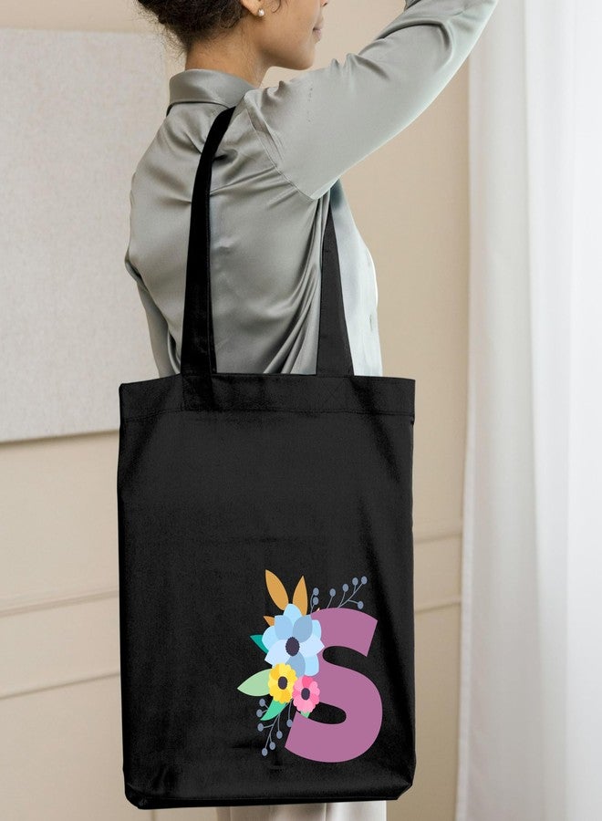 Roundsun Magnetic Button Closure Alphabet Printed Cotton Canvas Vertical Tote Bag | 300 GSM Cloth | No Zipper | No Inner Pocket | Multi-Purpose Bag | Reusable | Eco Friendly Yet Trendy (Alphabet S, Black) - Image 5