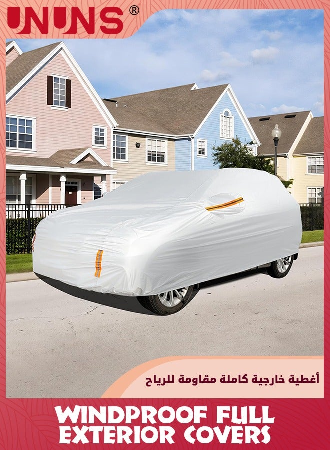 UNUNS أغطية سيارات كاملة، أغطية خارجية كاملة للسيارة، غطاء سيارة عالمي مقاوم للماء لمختلف الأحوال الجوية، غطاء مركبة لحماية من الشمس والمطر والرياح مع شريط عاكس، رمادي L-470X190X185CM - Image 5