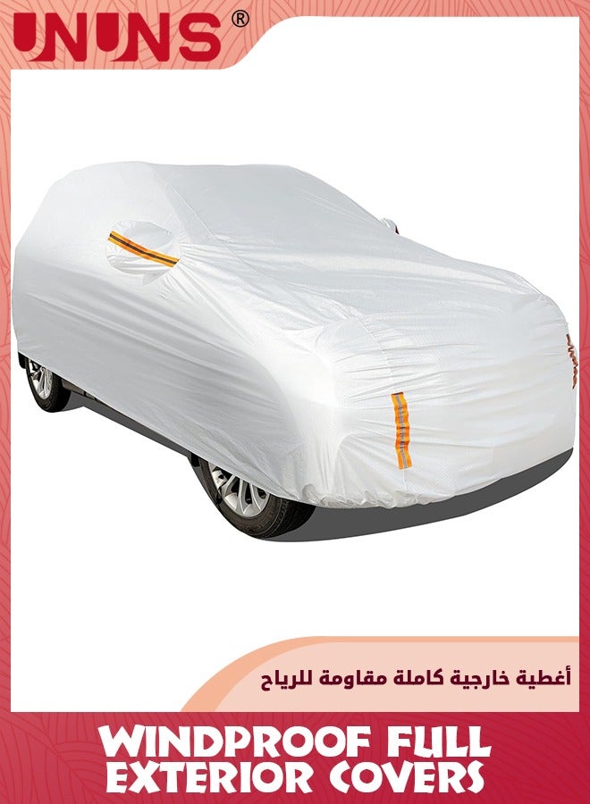 UNUNS أغطية سيارات كاملة، أغطية خارجية كاملة للسيارة، غطاء سيارة عالمي مقاوم للماء لمختلف الأحوال الجوية، غطاء مركبة لحماية من الشمس والمطر والرياح مع شريط عاكس، رمادي L-470X190X185CM - Image 1