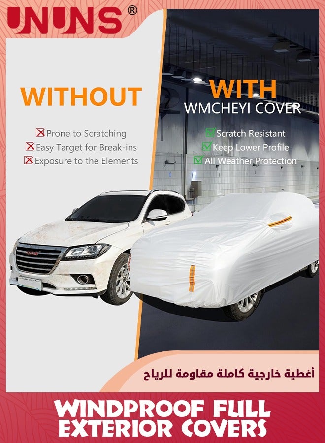 UNUNS أغطية سيارات كاملة، أغطية خارجية كاملة للسيارة، غطاء سيارة عالمي مقاوم للماء لمختلف الأحوال الجوية، غطاء مركبة لحماية من الشمس والمطر والرياح مع شريط عاكس، رمادي L-470X190X185CM - Image 2
