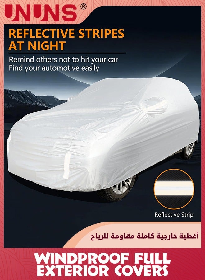 UNUNS أغطية سيارات كاملة، أغطية خارجية كاملة للسيارة، غطاء سيارة عالمي مقاوم للماء لمختلف الأحوال الجوية، غطاء مركبة لحماية من الشمس والمطر والرياح مع شريط عاكس، رمادي L-470X190X185CM - Image 3