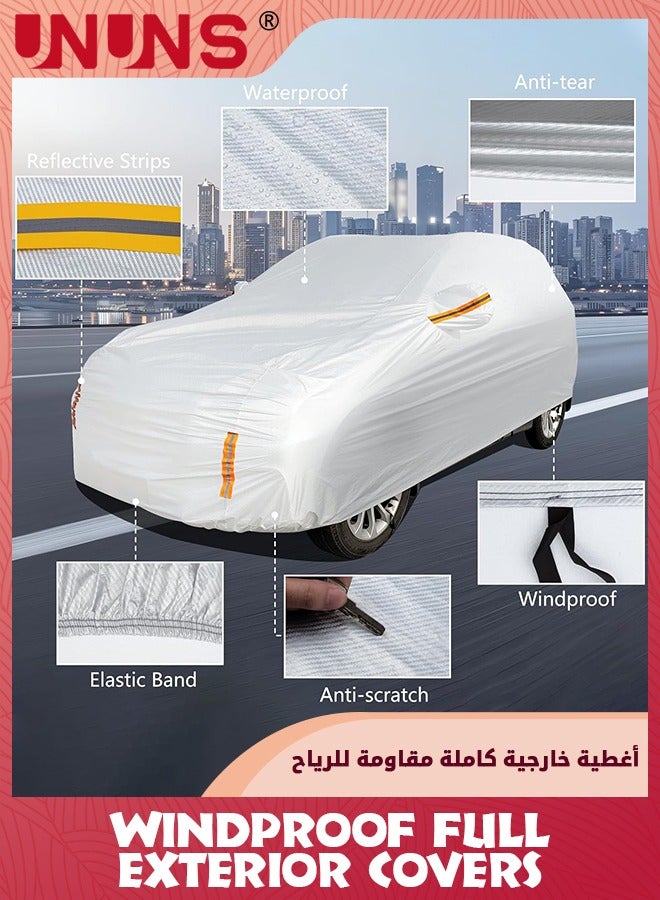 UNUNS أغطية سيارات كاملة، أغطية خارجية كاملة للسيارة، غطاء سيارة عالمي مقاوم للماء لمختلف الأحوال الجوية، غطاء مركبة لحماية من الشمس والمطر والرياح مع شريط عاكس، رمادي L-470X190X185CM - Image 4