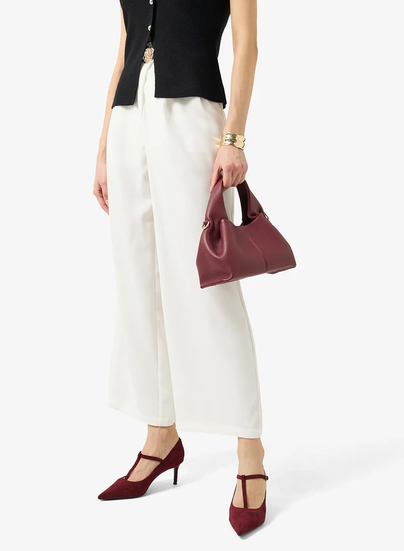 Ella Burgandy Classic Mid Heel Pumps With Buckle Strap for Women | Best Price UAE