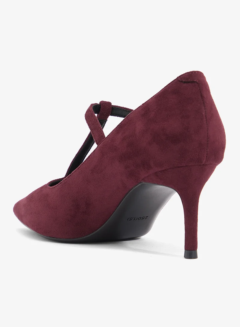 Ella Burgandy Classic Mid Heel Pumps With Buckle Strap for Women | Best Price UAE