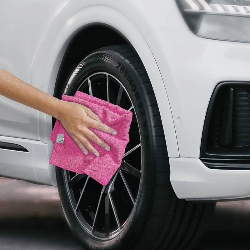 SOFTSPUN Microfiber Cloth 3 pcs 40x40 cms 340 GSM Pink Thick Lint StreakFree Multipurpose Cloths Automotive Microfibre Towels for Car Bike Cleaning Polishing Washing Detailing - Image 4