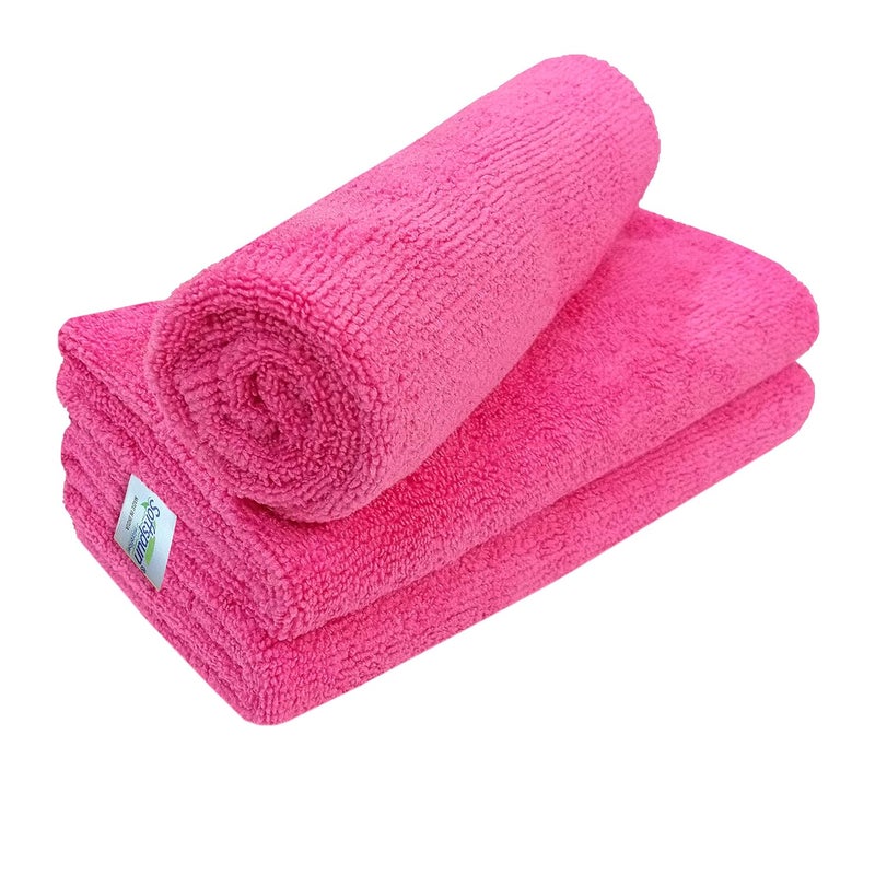 SOFTSPUN Microfiber Cloth 3 pcs 40x40 cms 340 GSM Pink Thick Lint StreakFree Multipurpose Cloths Automotive Microfibre Towels for Car Bike Cleaning Polishing Washing Detailing - Image 2