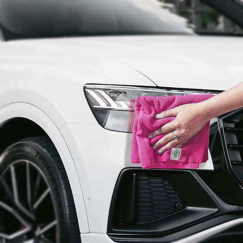 SOFTSPUN Microfiber Cloth 3 pcs 40x40 cms 340 GSM Pink Thick Lint StreakFree Multipurpose Cloths Automotive Microfibre Towels for Car Bike Cleaning Polishing Washing Detailing - Image 3